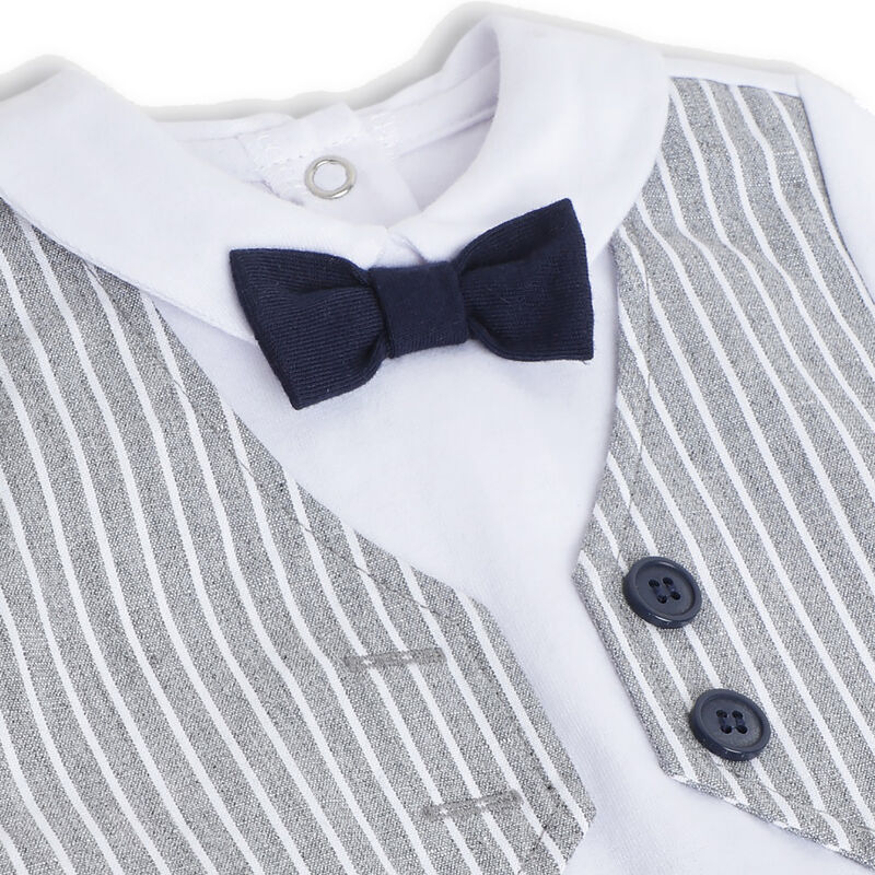 Boys Dark Blue Checked Short Sleeve Rompers image number 2